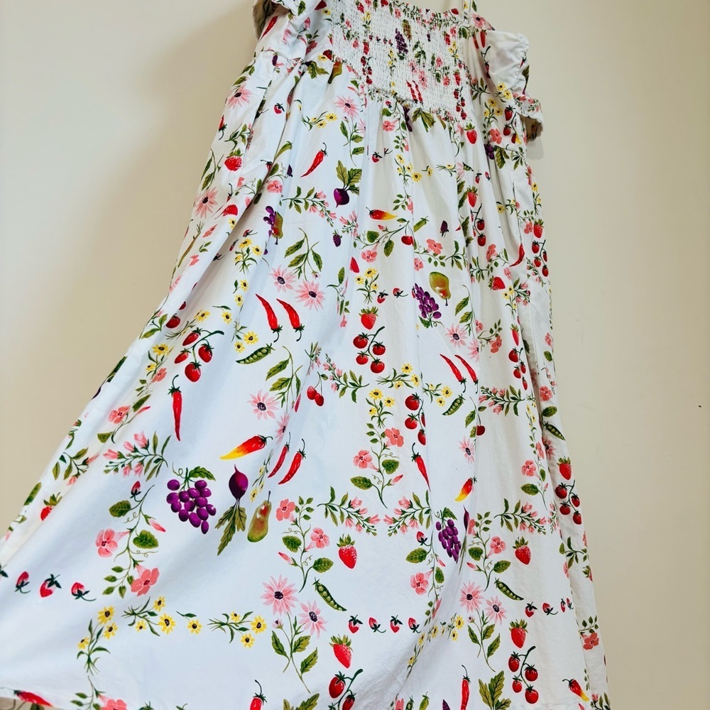 Old Navy White Green Fruits Floral Tie Front Smocked Sleeveless Midi Dress Sz 2X - Picture 10 of 16
